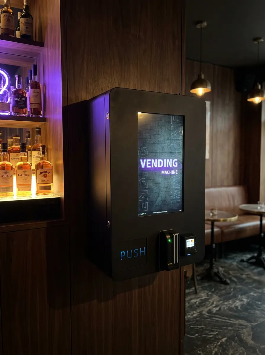 Distributeur VapeXpress installé dans un bar lounge premium